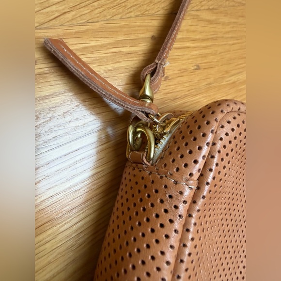 Clare V. Mini Sac Crossbody Bag, Leather Perforated Tan Color - Picture 5 of 14